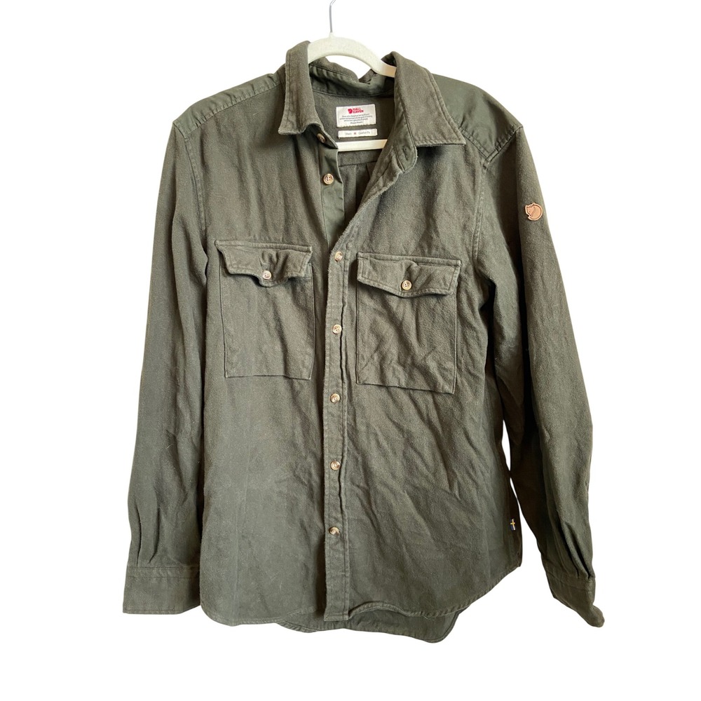 Fjallraven Ovik Twill Shirt LS Mens M Olive Green Button Down 84133 Comfort Fit
